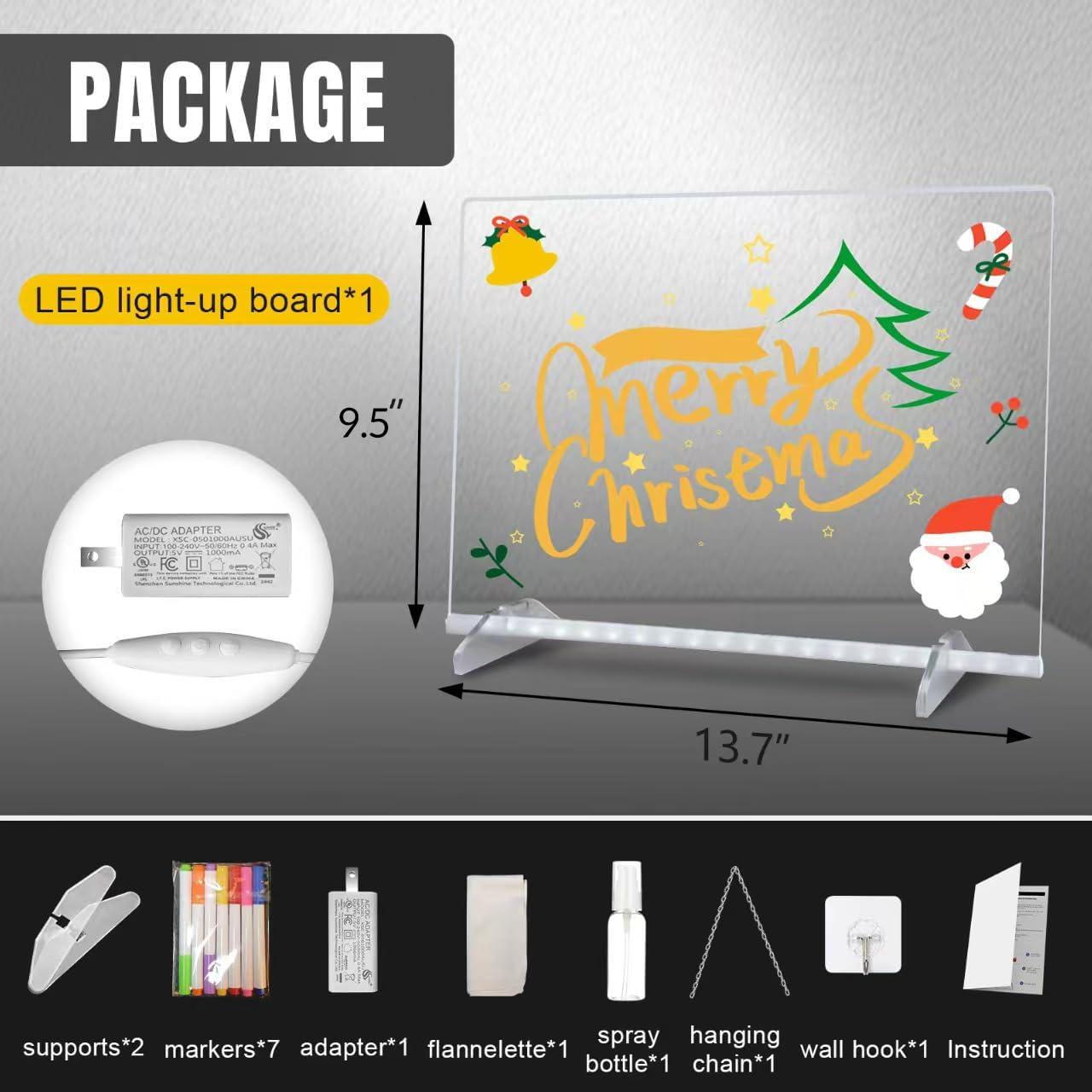Led Drawing Board for Kids, LED Note Board with Colors,Doodle Glow Drawing Boards, 13.7"X10" 6 Modes & 8 Colors, Light Up Drawing Pad with Battery Box for Home/Office/Decor