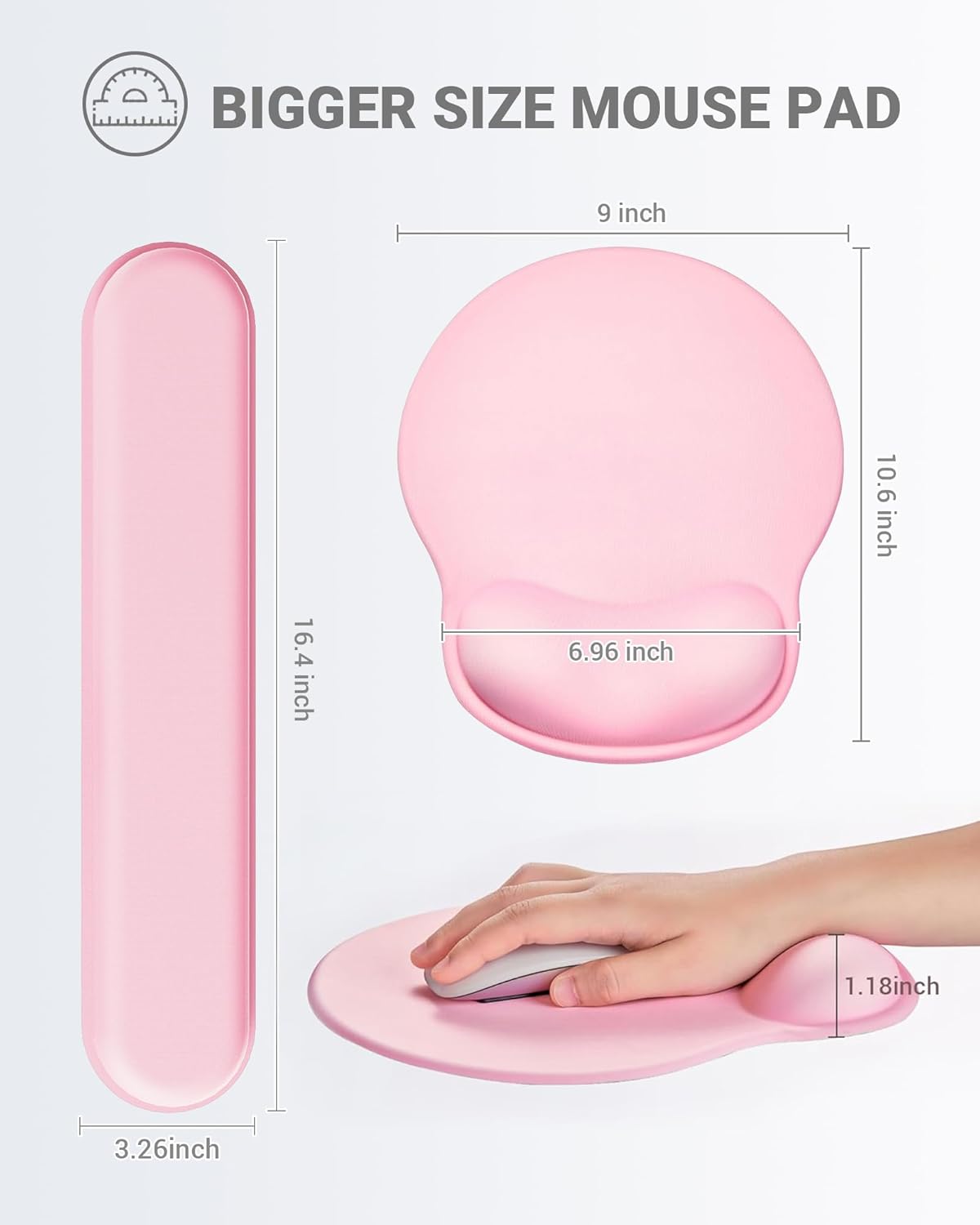 Ergonomic Mouse Pad Wrist Support Set, Memory Foam Keyboard Wrist Rest Set, Relieve Wrist Pain Keyboard Pad, Non-Slip Base Mousepad(Pink Set)