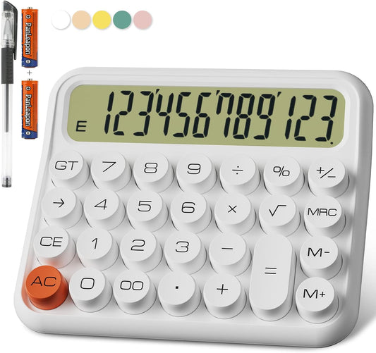 DECKLIT Battery Desk Calculator - 12 Digit Extra Large 5-Inch LCD Display, Big Buttons, 15 Tilt Screen (White)