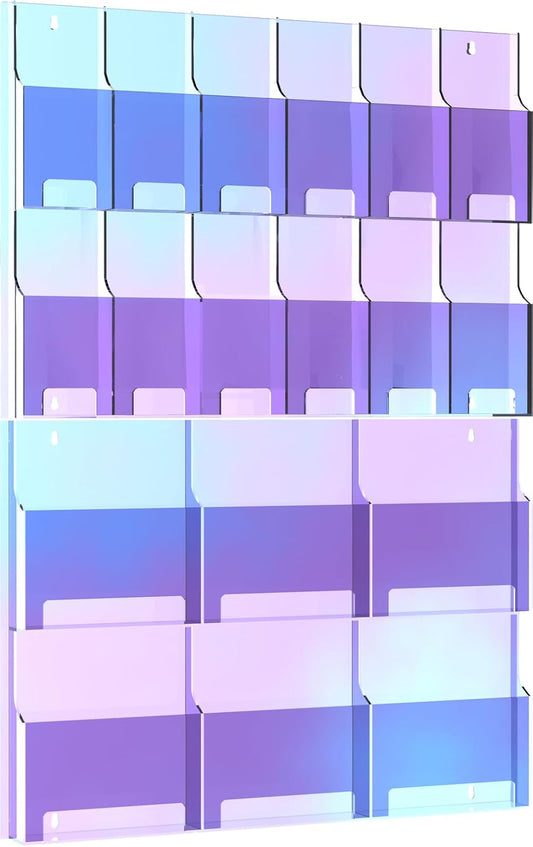 Iridescent Acrylic Wall Mounted Brochure Holder, 6 Magazine Holders and 12 Pamphlet Holders, Color-Shifting Display Rack, Trifold Flyer Rack, Literature Storage Rack for Home, Offices, Waiting Room
