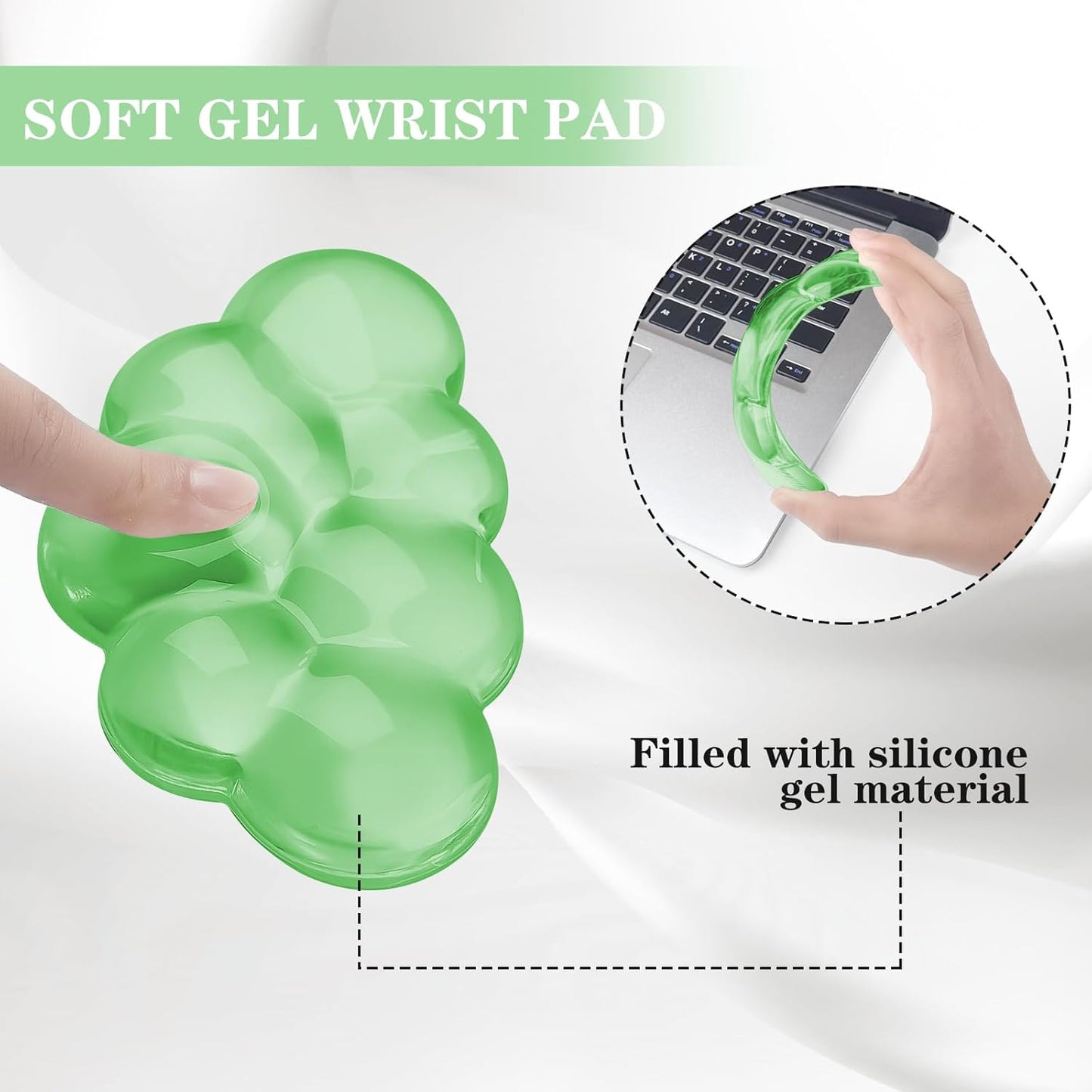 Gel Cloud Mouse Wrist Rest, Cute Wrist Support and Arm Support for Mouse Rest Typing Pain Relief，Suitable for Office/Computer/Laptop/Gaming (Transparent Green)