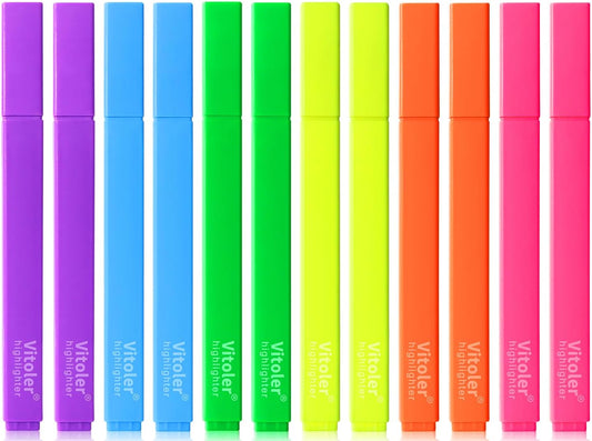 Vitoler Highlighters Assorted Colors,12pcs No Bleed Highlighters,Chisel Tip Cute Highlighter for Office Supplies