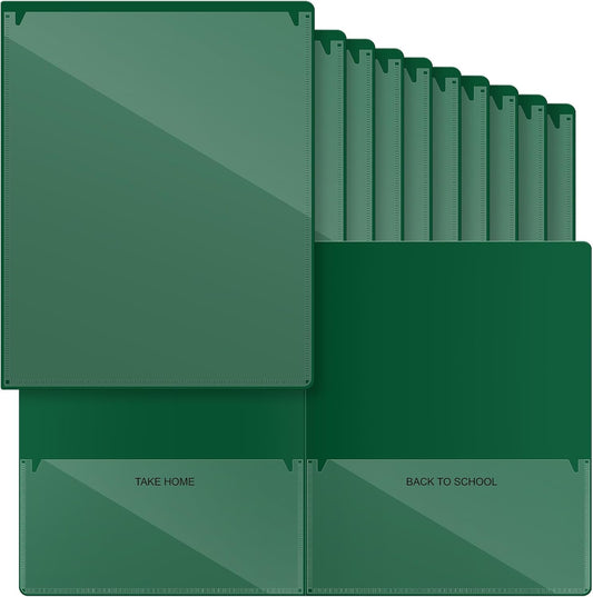 Henoyso 24 Pcs Folders with Pocket School to Home Folder Heavy Duty 2 Pocket Homework Folders with Clear Front Pockets for School Students Parent Teacher Communication (Dark Green)