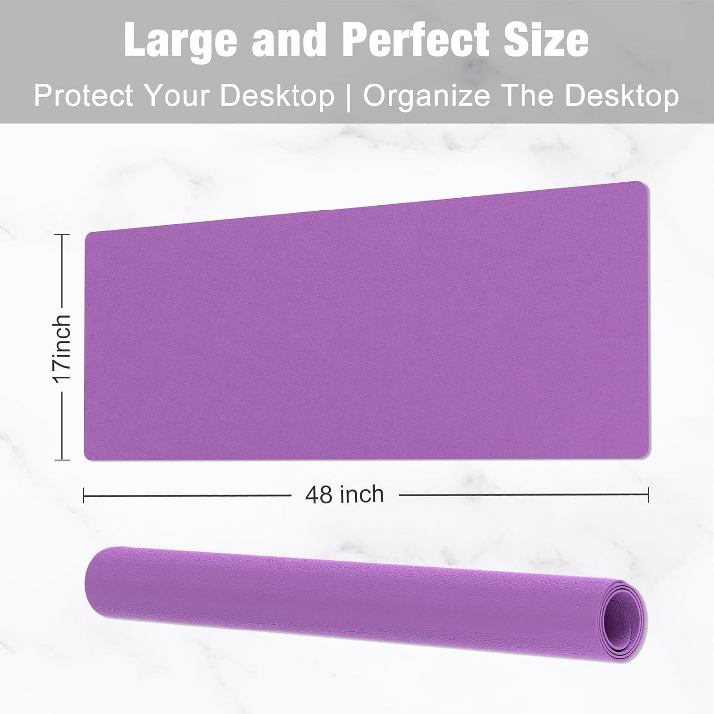 Hsurbtra Desk Pad, 48" x 17" PU Leather Desk Mat, XXXL Extended Mouse Pad, Waterproof Desktop Blotter Protector, Non-Slip Ultra Thin Large Laptop Keyboard Writing Mat for Office Home, Purple