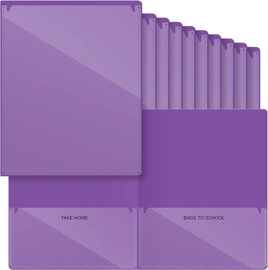 Henoyso 24 Pcs Folders with Pocket School to Home Folder Heavy Duty 2 Pocket Homework Folders with Clear Front Pockets for School Students Parent Teacher Communication (Purple)