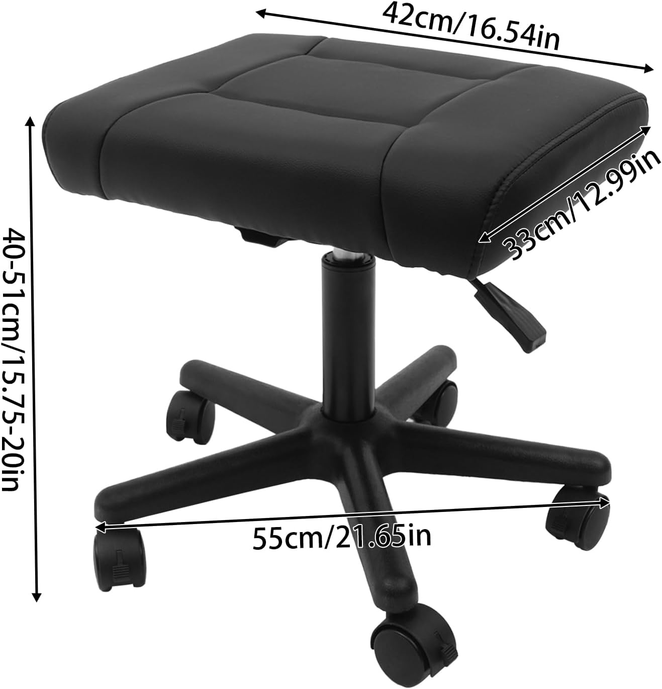 TFCFL Adjustable Height Foot Rest Stool with 5 Wheels, Footrest Stool Under Desk, Office Foot Chair with Soft Cushion, Ergonomic Footstool for Home, Office, Massage Parlors, Beauty Salons