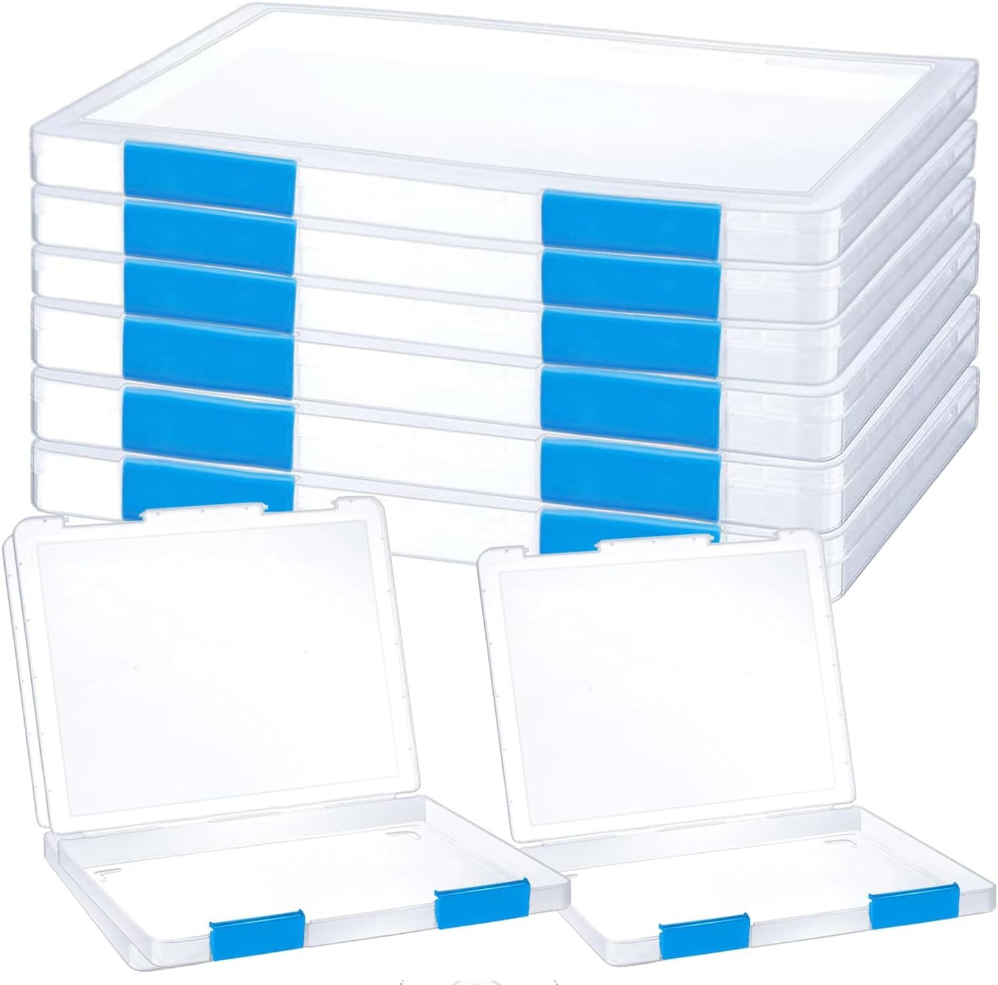 6 Pack A4 File Portable Project Case, Plastic Storage Box for 8.5" x 11" Letter Paper, Documents Magazines Holder Scrapbook Paper Storage Boxes (blue)