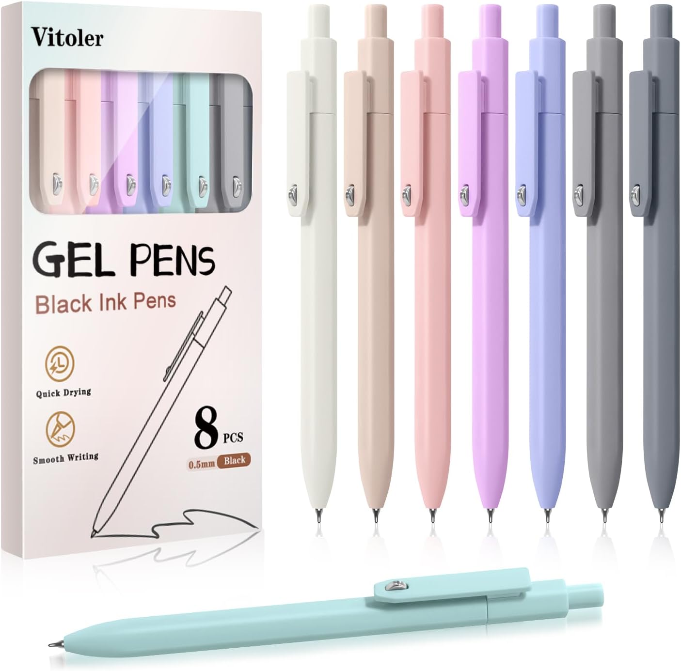 Gel Pens,8pcs Fine Point Smooth Writing Black Ink Retractable Journaling Pens Ballpoint, Quick-Dry Cute Fidget Pens for School Supplies Office Desk Accessories