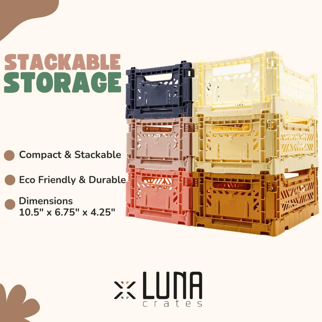 Collapsible Storage Box, Foldable Crate Organizer Bin with Handle, Stackable Crates for Home Organization (Pastel, 4L - 6-Pack)