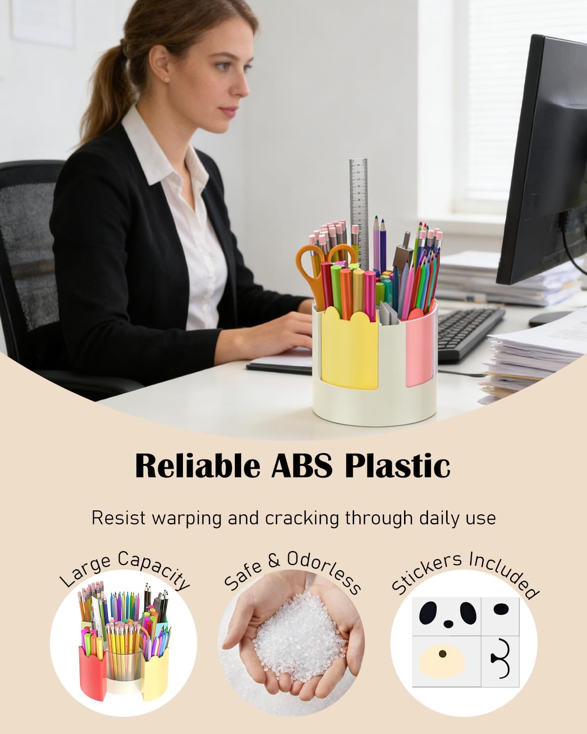 Uniclife 360° Rotating Pen Holder for Desk, 13 Slots Rotating Pencil Holder with Stickers, 360 Degree Spinning Desk Organizer, Cute Desktop Stationery Organizer Marker Organizer Art Supply Organizers