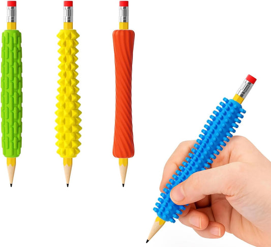 4-Pack Sensory Silicone Pencil Grips - Quiet Fidget Sleeves for ADHD/Autism Kids & Adults - Anxiety Relief, Focus & Fine Motor Skills Tool for Classroom & Travel