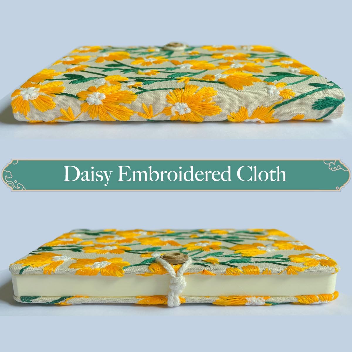 Daisy Gifts for Women, Flower Embroidered Journal, A6 Pocket Sketchbook, Small Unlined Notebook 4x6, Hardcover, Lay Flat, Cute Notebooks, Pretty Journal, Yellow Daisy