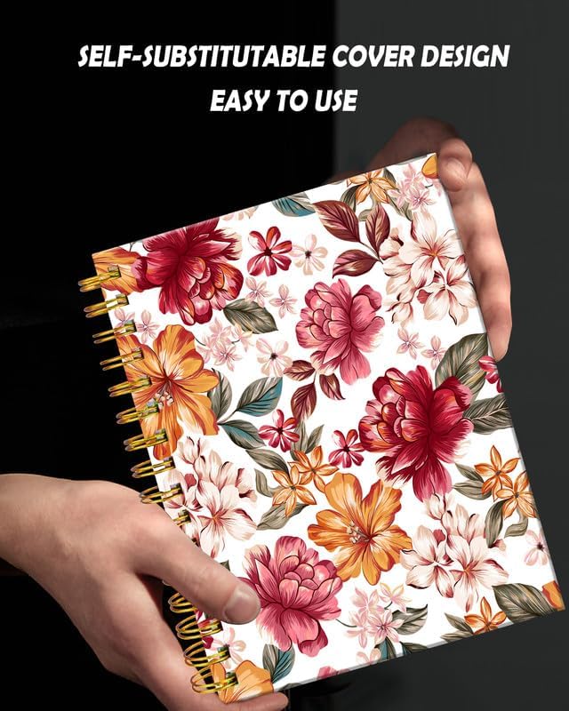 Spiral Journal Notebook for Women,A5 College Ruled Notebooks 6"x 8.4", 120 Pages (60 Sheets) Lined Journal with Premium Thick Paper,Perfect for School Office Home(Flower Leaf Beautiful)