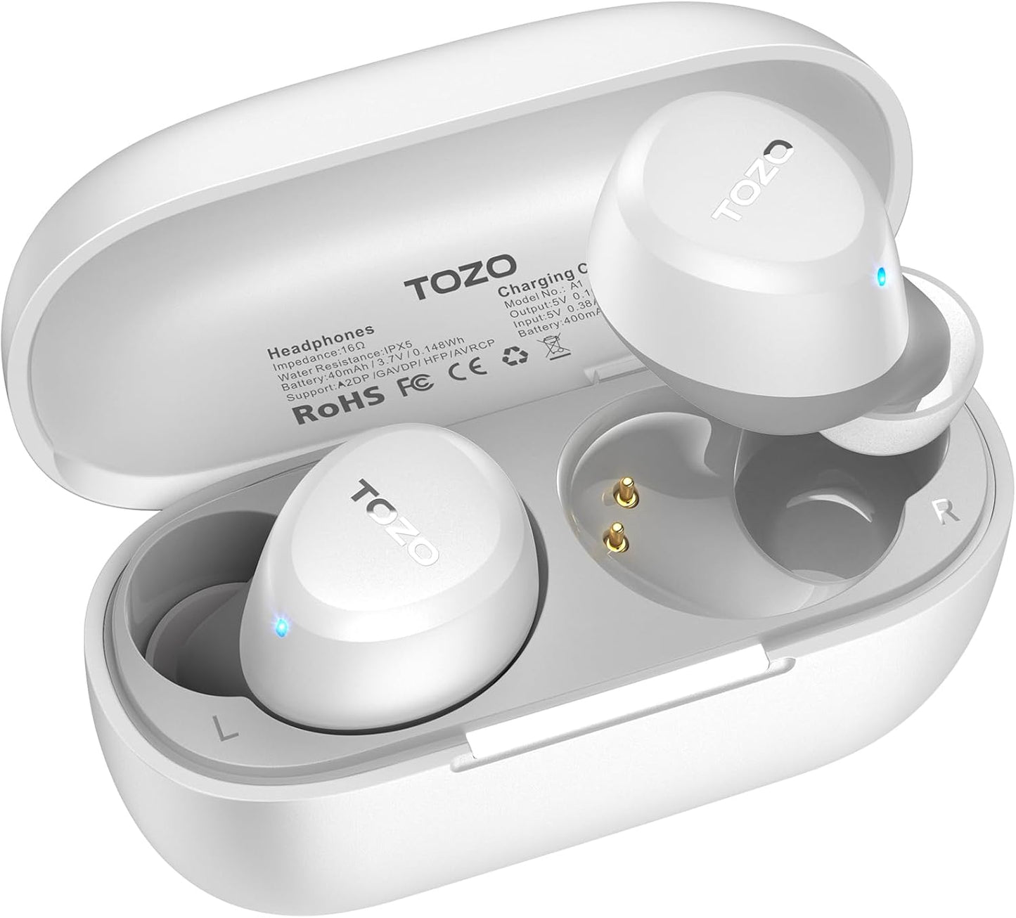 TOZO A1 Wireless Earbuds Bluetooth 5.3 Light Weight in Ear IPX5 Waterproof Headphones 2 Mic for AI Calls, Immersive Premium Sound Bass Headset with Charging Case, 32 Presets EQ Customization via App