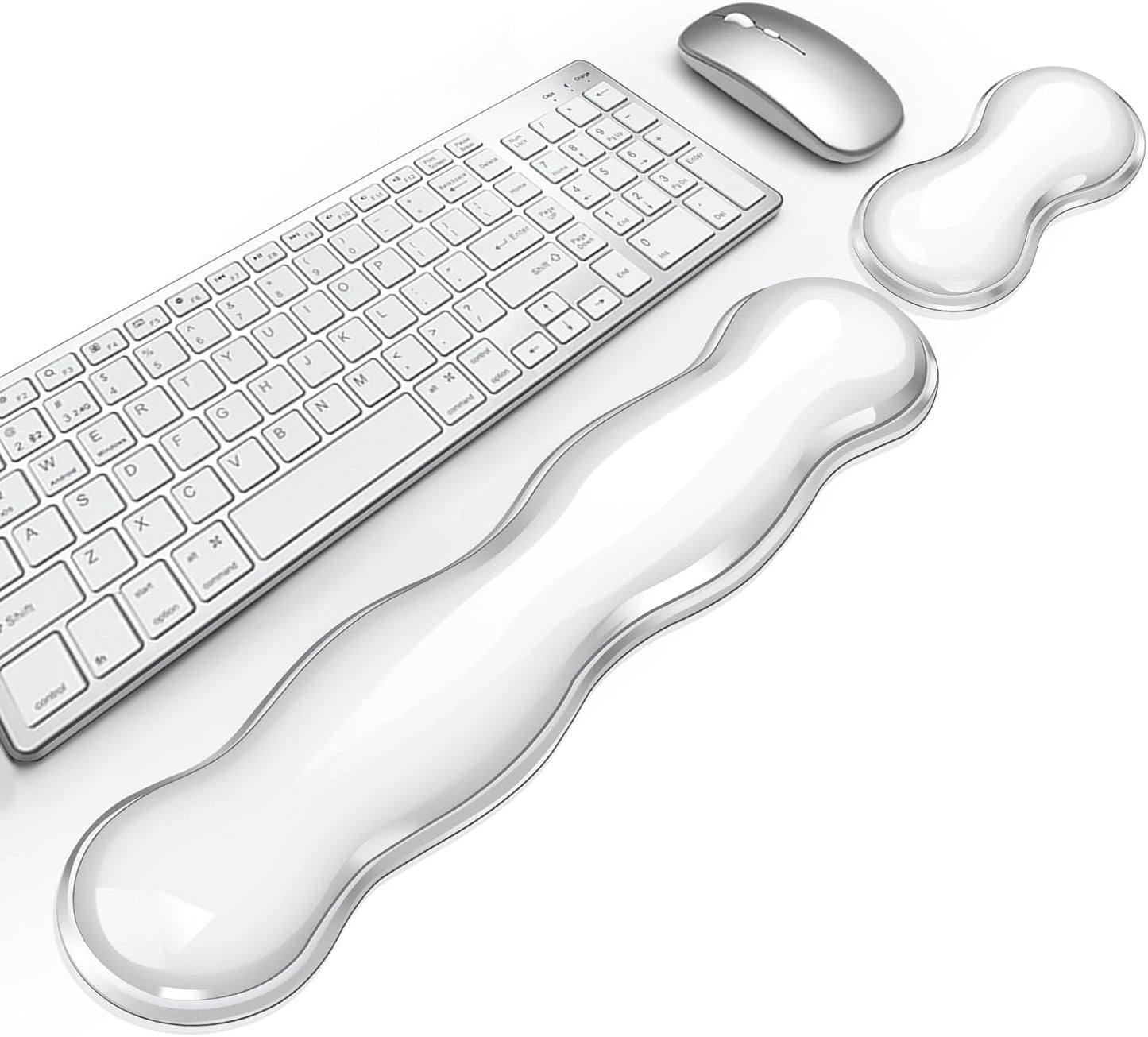 Gel Keyboard Wrist Rest, Cute Wrist Support and Arm Support Keyboard Rest for Keyboard and Mouse Typing Pain Relief，Suitable for Office/Computer/Laptop/Gaming（Transparent White Set ）