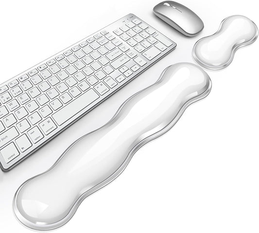 Gel Keyboard Wrist Rest, Cute Wrist Support and Arm Support Keyboard Rest for Keyboard and Mouse Typing Pain Relief，Suitable for Office/Computer/Laptop/Gaming（Transparent White Set ）