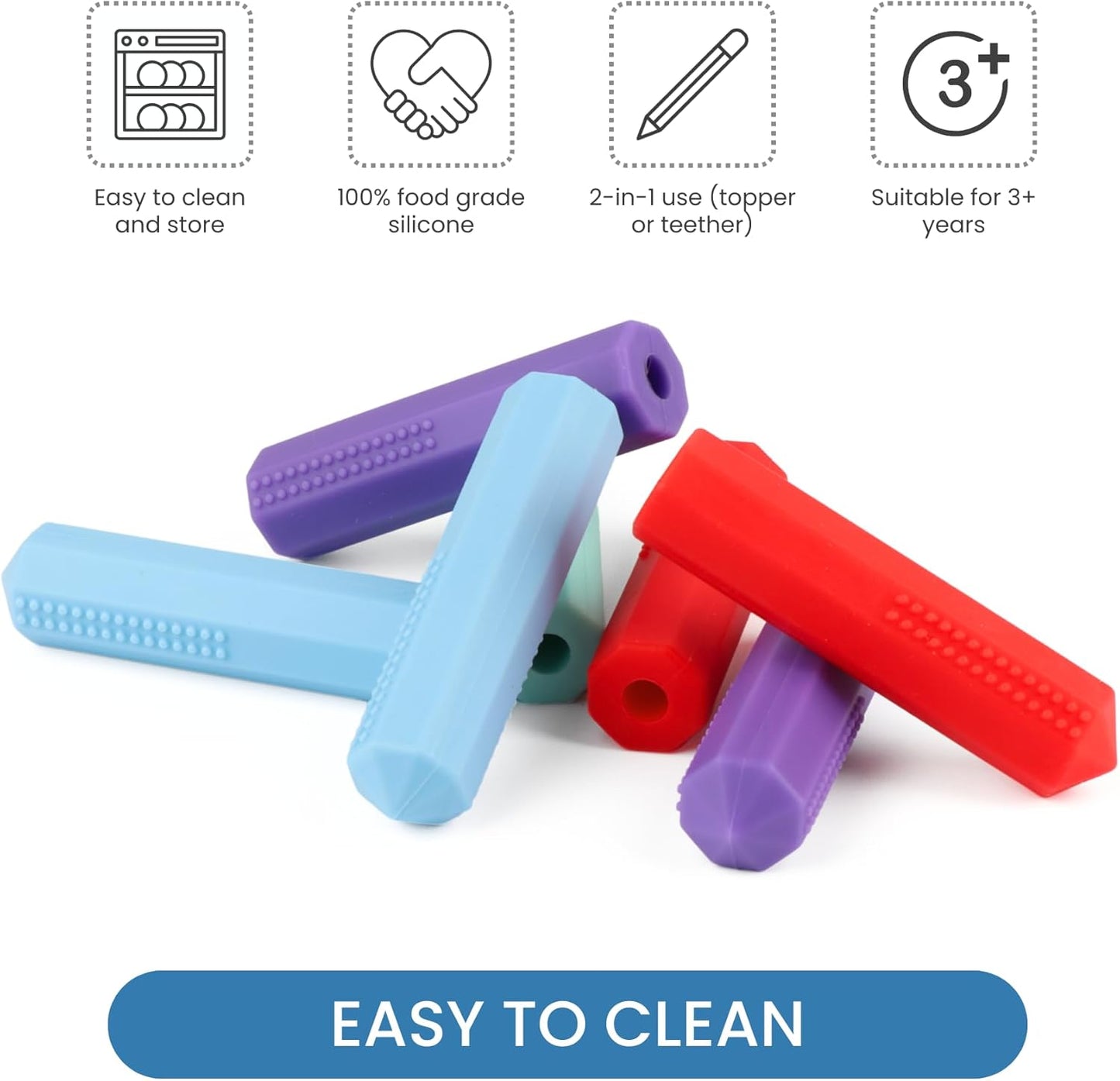 Sensory Pencil Topper, Silicone Pencil Covers for ADHD, SPD, Oral Motor Stimulation, Reduce Fidgeting, 8 Packs