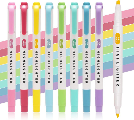 Pastel Highlighters Set, 8 Pack Highlighters Assorted Colors, Bible Highlighter No Bleed, Quick Dry Dual Tip Highlighter Markers for Bible Journals Planners Books Notes