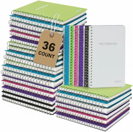 BAZIC Products Composition Notebook 100 Sheet 5" x 7" Poly Cover Spiral Notebook, Writing Journal Notebook Mini Pocket Notebooks Assorted Color, 36-Pack