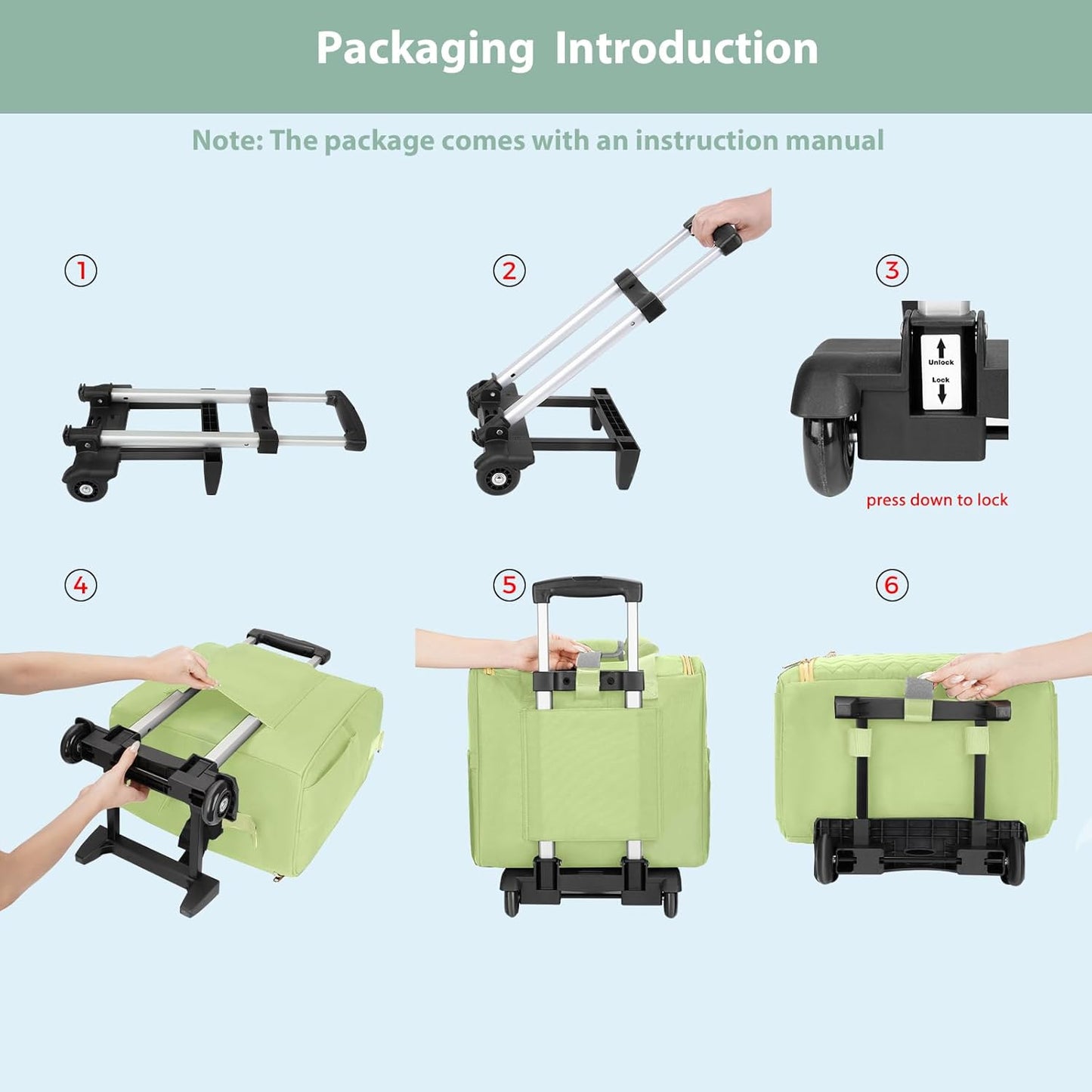 MATEIN Rolling Work Bag for Women, 15.6 Inch Rolling Teacher Bag with Detachable Cart, Roller Briefcase on Wheels with Insulated Lunchbox Gift for Nurse Teacher Commuter Professional, Green