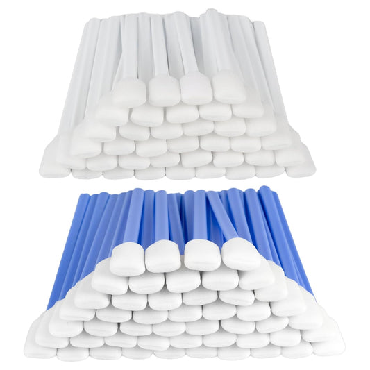 (100 PCS) 5.11" Square Rectangle Foam Cleaning Swab Sticks(50 PCS White+50 PCS Blue)