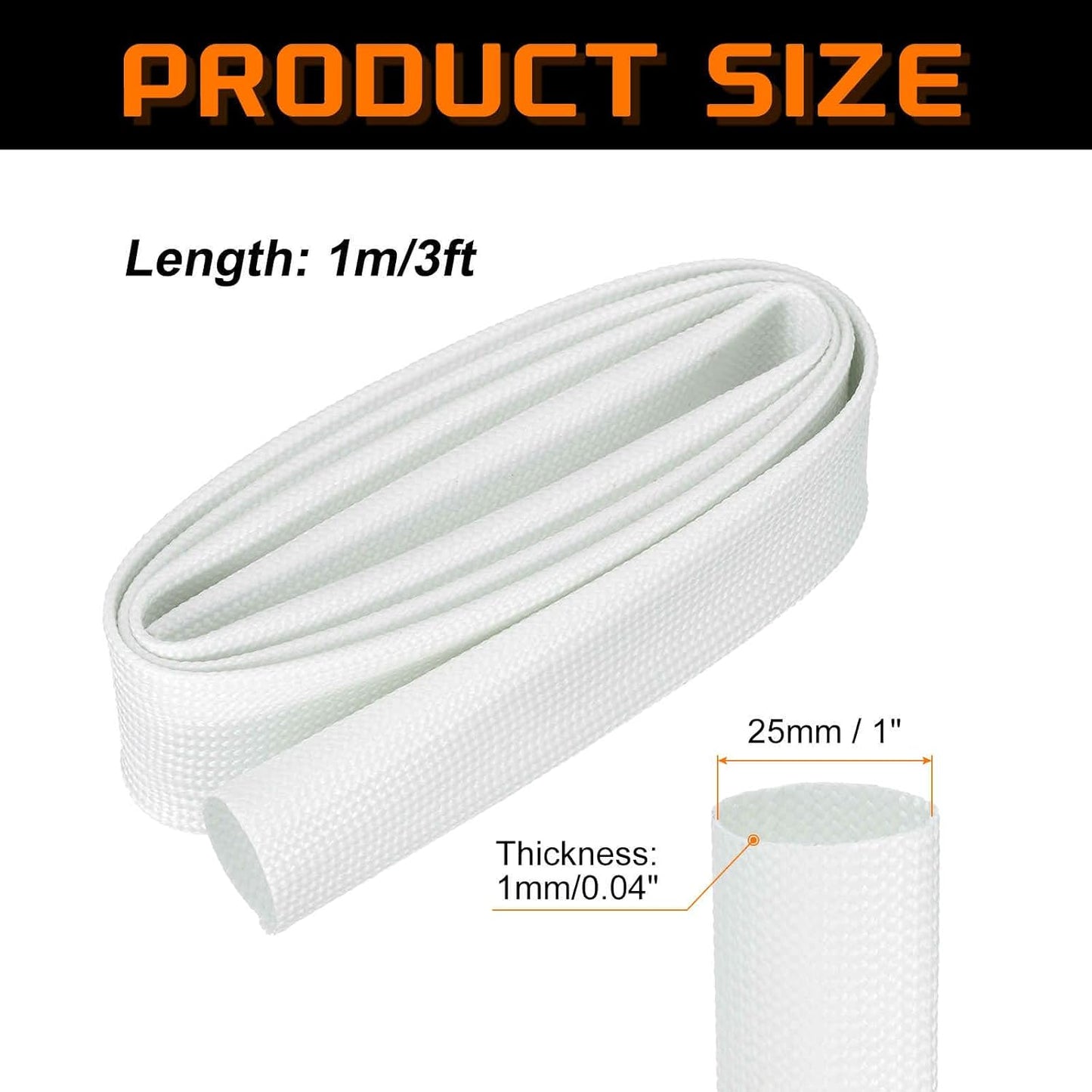 MECCANIXITY 3ft Braided Cable Sleeve, 1" ID 200C High Temperature 1500V Fiberglass Wire Insulation Cord Protector Organizer Wires Management for Motor Engine Fuel Line, White