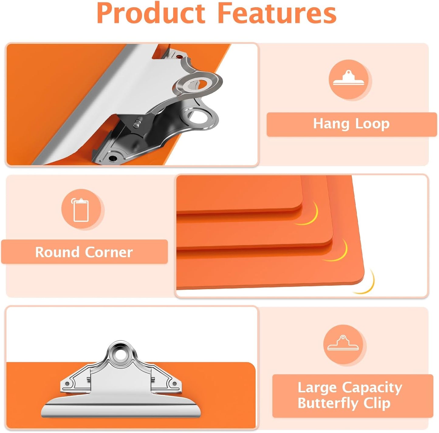 Legal Size Clipboard, Orange Plastic 8.5 x 14 Clip Board for Lawers, Heavy Duty Butterfly Clip, 9 x 15 in, Office & School Supply(Pack of 10)
