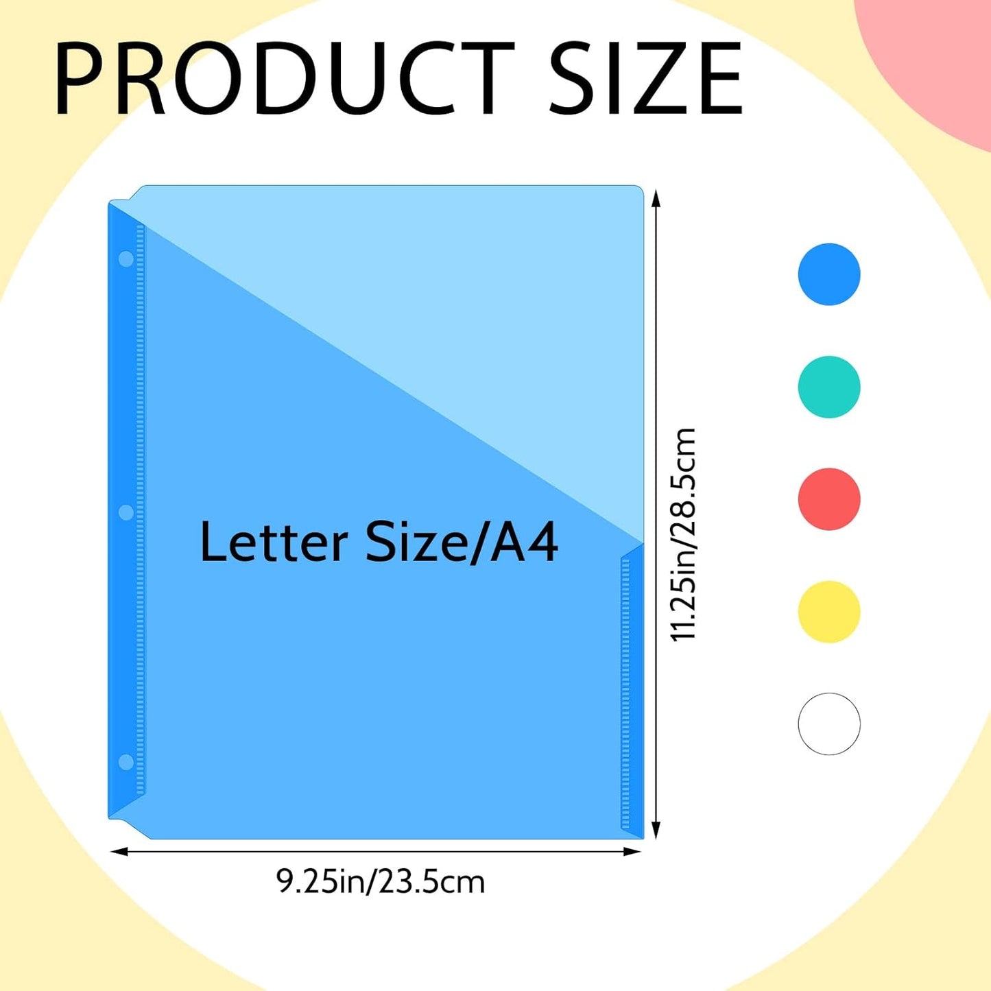 Maitys 50 Pack Binder Pockets 3 Hole Punch Clear Plastic Document Folders Binder Organizer Store Letter Size 8.5x11 Inch Paper Folders with Pockets Slash File Jacket for Office (Fresh Color)