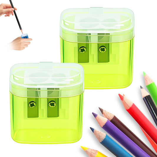 Pencil Sharpeners with Lid, Dual Holes Handheld Pencil Sharpener Manual for Standard and Jumbo Pencils, Compact Cute Sharpener for Kids Adults Students School Home Office (2*Yellow)