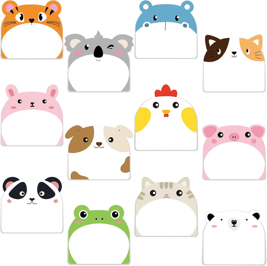 Yinder 24 Pads Cute Sticky Notes Fun Kawaii Animal Sticky Notes Pads Bulk Cartoon Memo Self Adhesive Gift for Christmas Veterinary Office School Tab Party Supplies(Classic Animals)