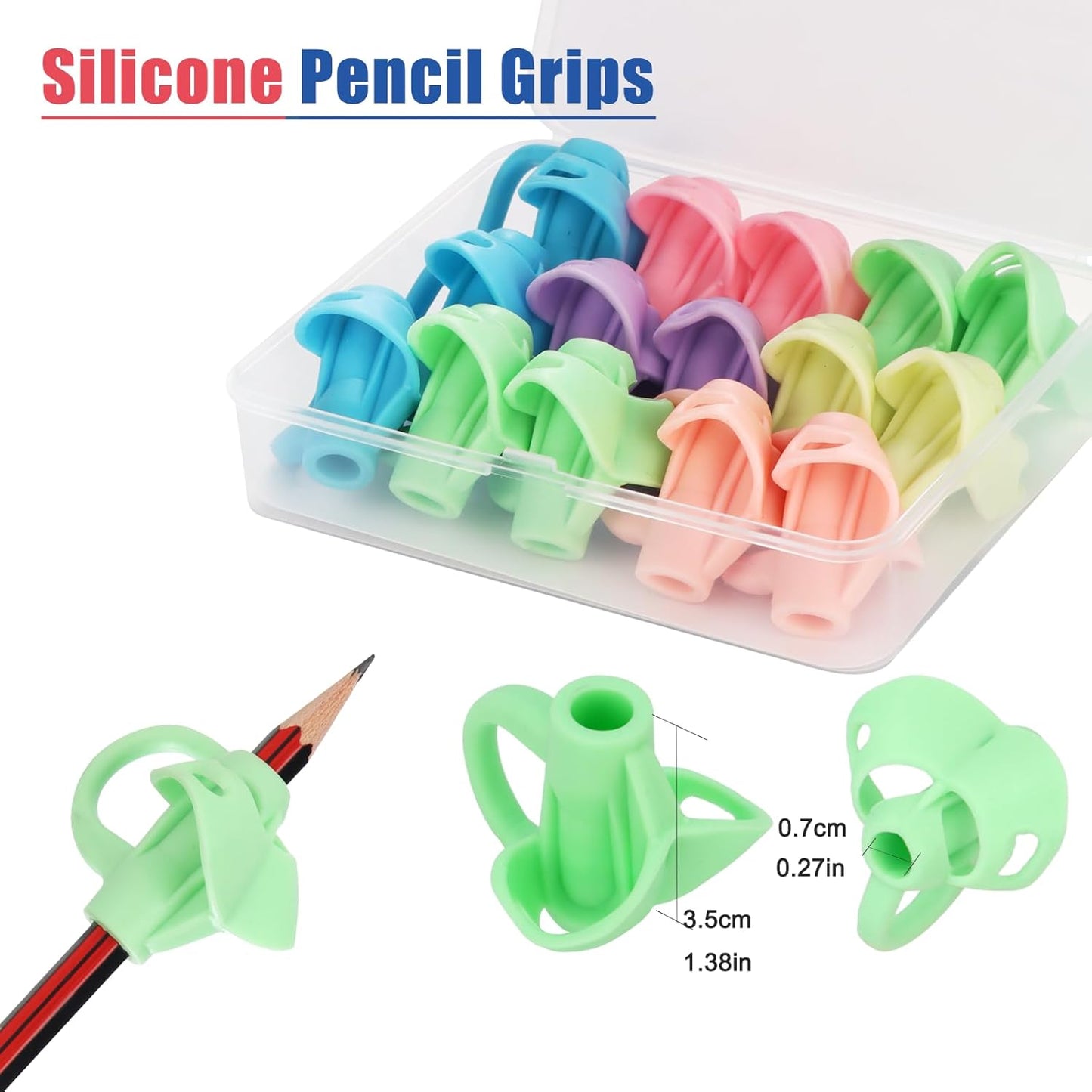 15 Pcs Pencil Grips with 3 Finger Rings for Kids Handwriting, 6 Colors Pencil Holders for Toddler Writing Tool, Ergonomic Pencil Gripper Cushions for Preschooler Needs in Classroom