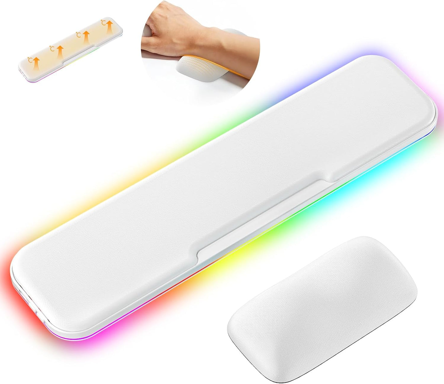 2-in-1 Heated Wrist Rest Set, Ergonomic Memory Wrist Pad with RGB Lights and Non-Slip Base, Keyboard Mouse Wrist Rest for Computer Laptop Office Work and PC Gaming
