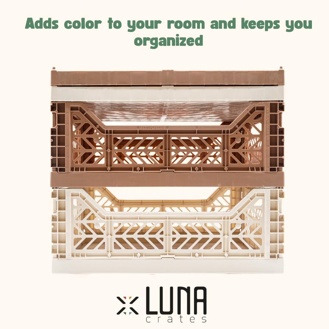 Collapsible Storage Box, Foldable Crate Organizer Bin with Handle, Stackable Crates for Home Organization (Warm Taupe - Coconut, 14L - 4 Pack)