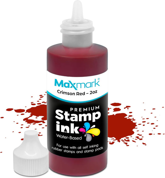 MaxMark Premium Refill Ink for self Inking Stamps and Stamp Pads, Crimson Red Color - 2 oz.