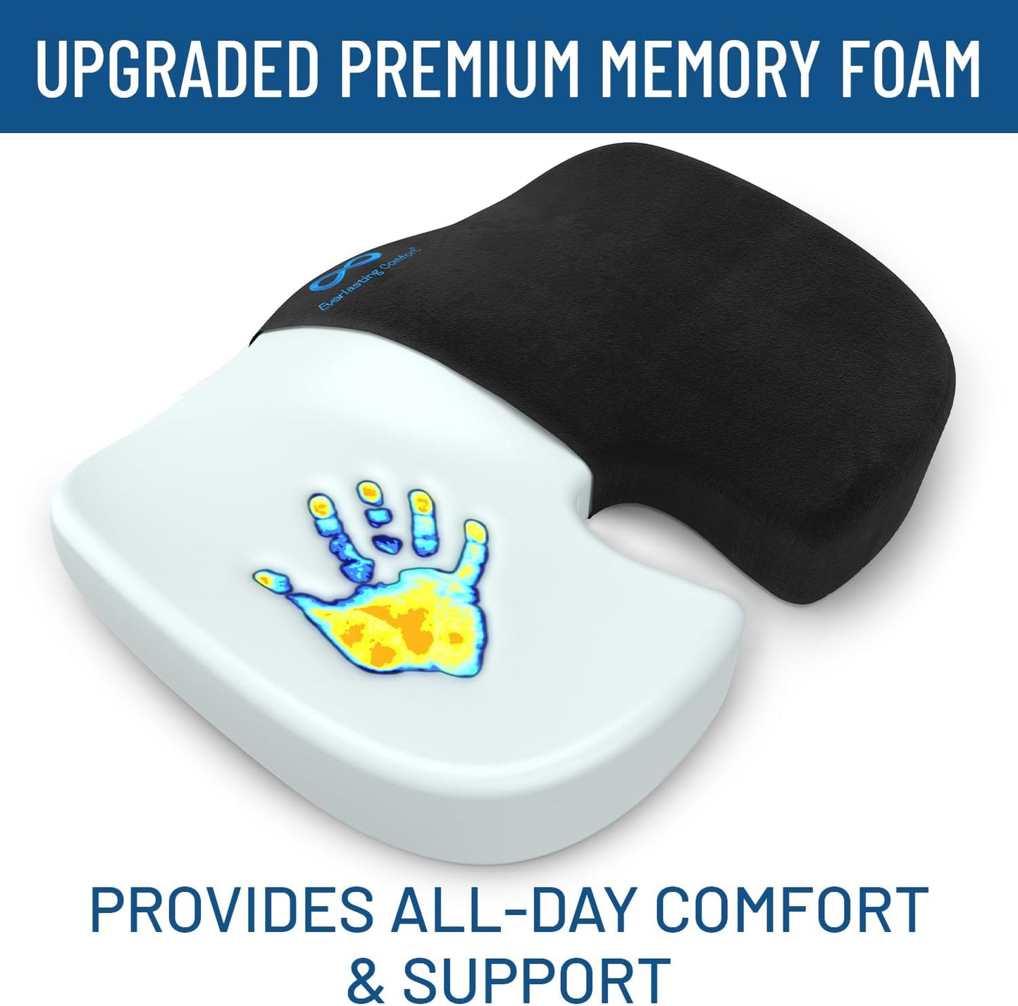 Everlasting Comfort Doctor Recommended Memory Foam Seat Cushion for Office Chairs & Car - Ergonomic Office Desk Accessories - Cushions for Tailbone Pain Relief, Sciatica (Black Upgraded, Large)