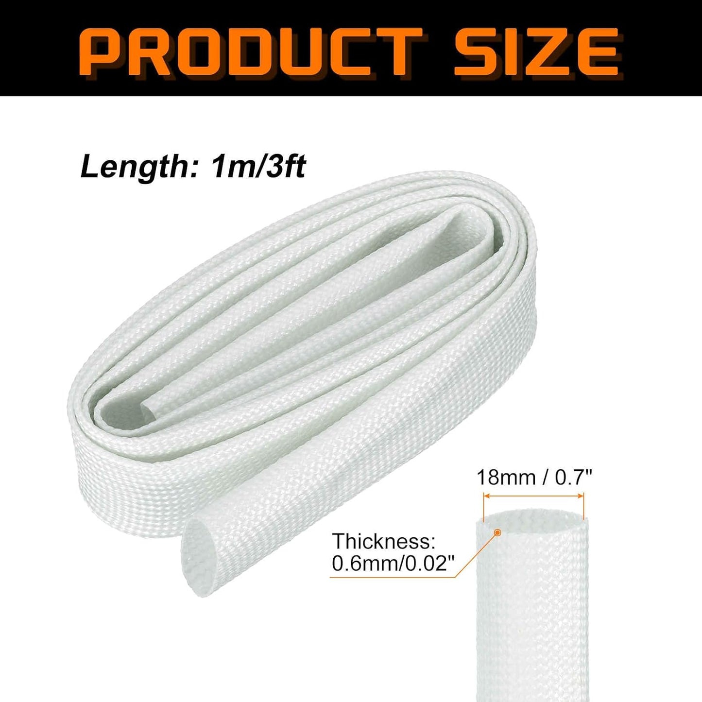 MECCANIXITY 3ft Braided Cable Sleeve, 0.7" ID 200C High Temperature 1500V Fiberglass Wire Insulation Cord Protector Organizer Wires Management for Motor Engine Fuel Line, White