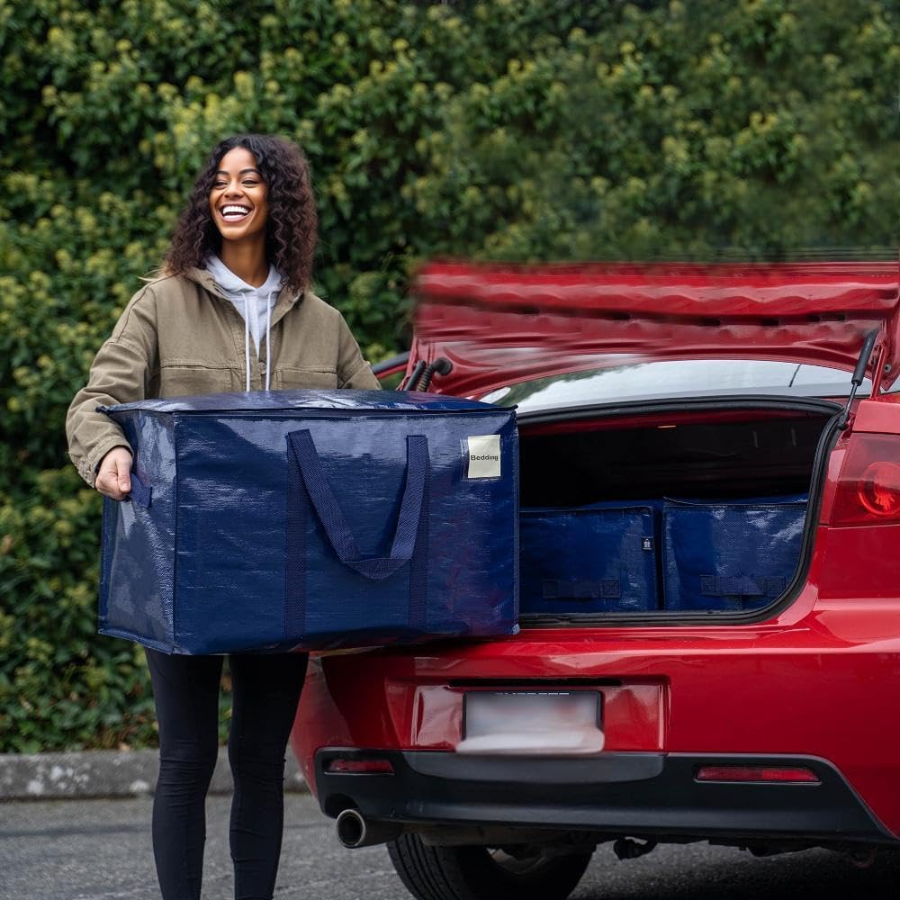 Extra Heavy Duty Large Moving Bags with Strong Zipper & Comfortable Handles, Sturdy & Durable Clothes Storage Bags Totes Bins, Dark Blue Packing Moving Boxes (1-pack)