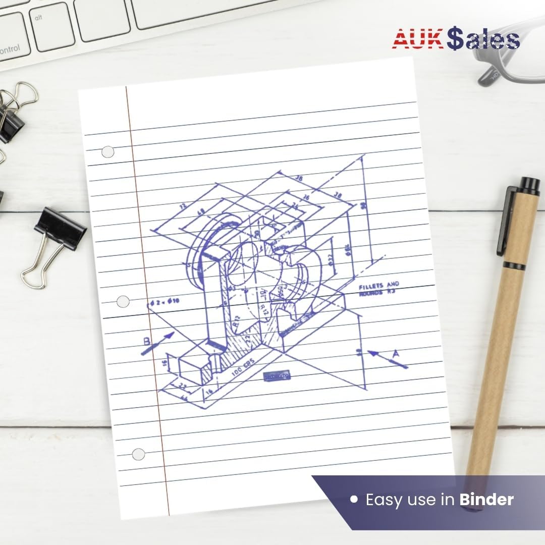 Loose Leaf Paper, Lined Notebook Paper, Wide Ruled Filler Paper, 200 Sheets, 3-Hole Punched, 10.5” x 8”, Binder Paper for Notetaking, Case Pack of 24