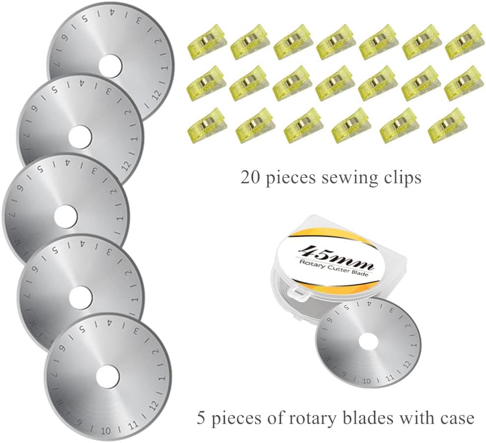 39 Pcs Rotary Cutter Set - Quilting Kit incl. 45mm Fabric Cutter, 5 Extra Rotary Blades, A4 Cutting Mat, Craft Knife Set, Quilting Ruler and Sewing Clips, Ideal for Crafting, Sewing, Patchworking