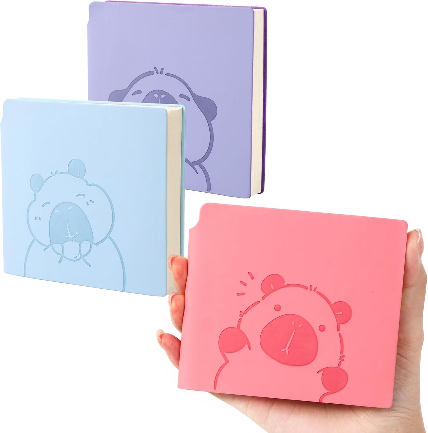 BOBO RABBIT 3 Pack Mini Blank Notebooks Pocket Size Unlined Paper Journal Notebook 200 Pages Sketch Book Small Softcover Leather No Line Sketchbook Cartoon Capybara Pattern for Drawing Sketching Travel Lay Flat, 3.9"x3.9" Inner(Mini Square)