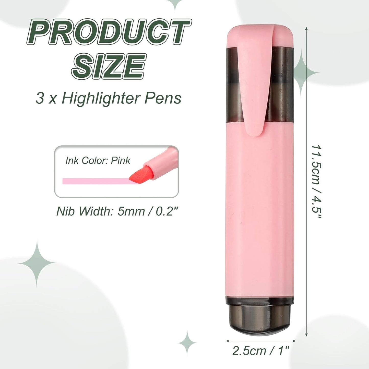 PATIKIL Cute Highlighters, 3 Pack no Bleeding High Lighters Colored Marker Pens Large Capacity Big Bulk Pastel for Office Supplies Books Journal Studying DIY Home, Pink