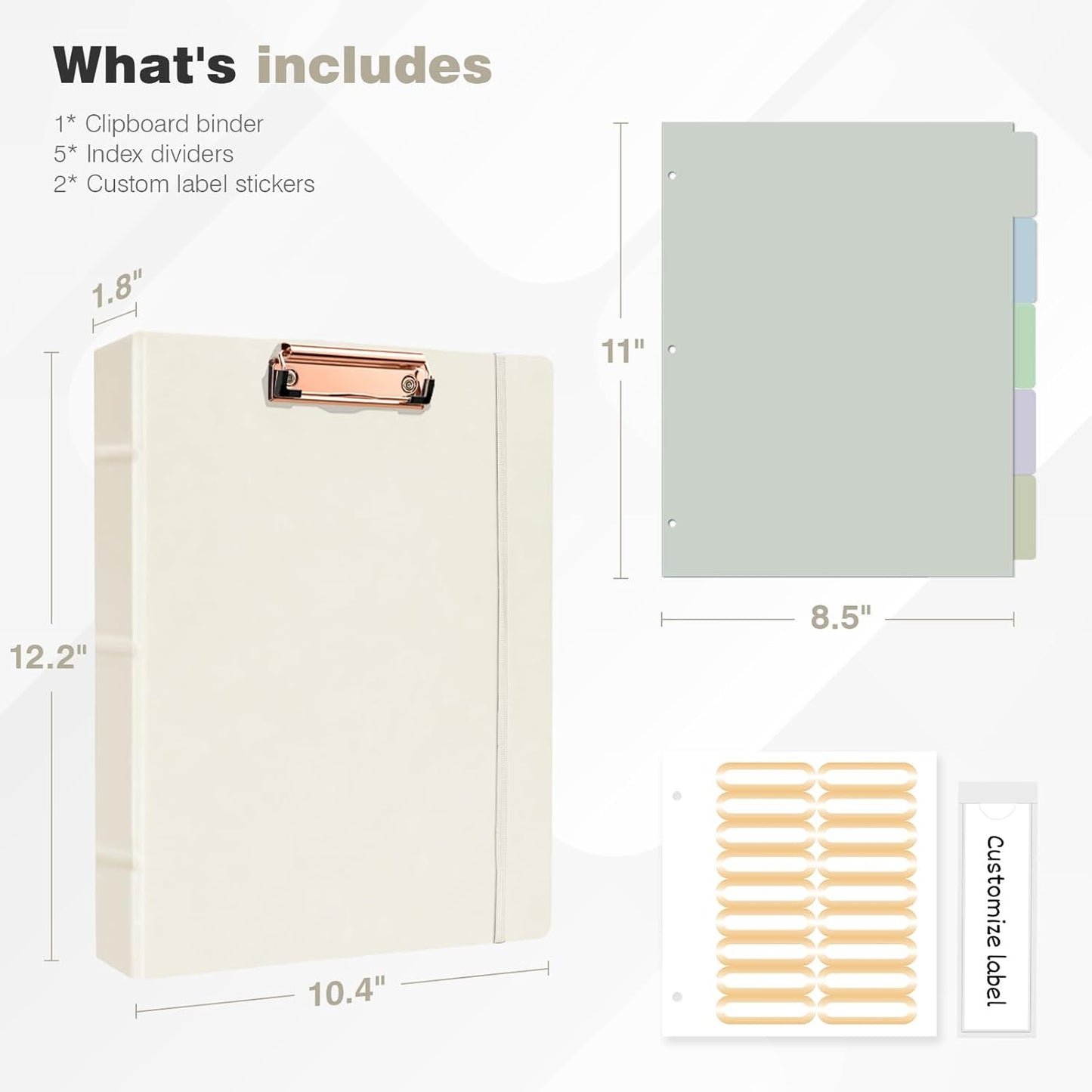 Ospelelf 3 Ring Binder 1 Inch Vintage Hardcover, Leather Organizer for Letter Size, Professional Clipboard With Dividers and Tabs, Beige