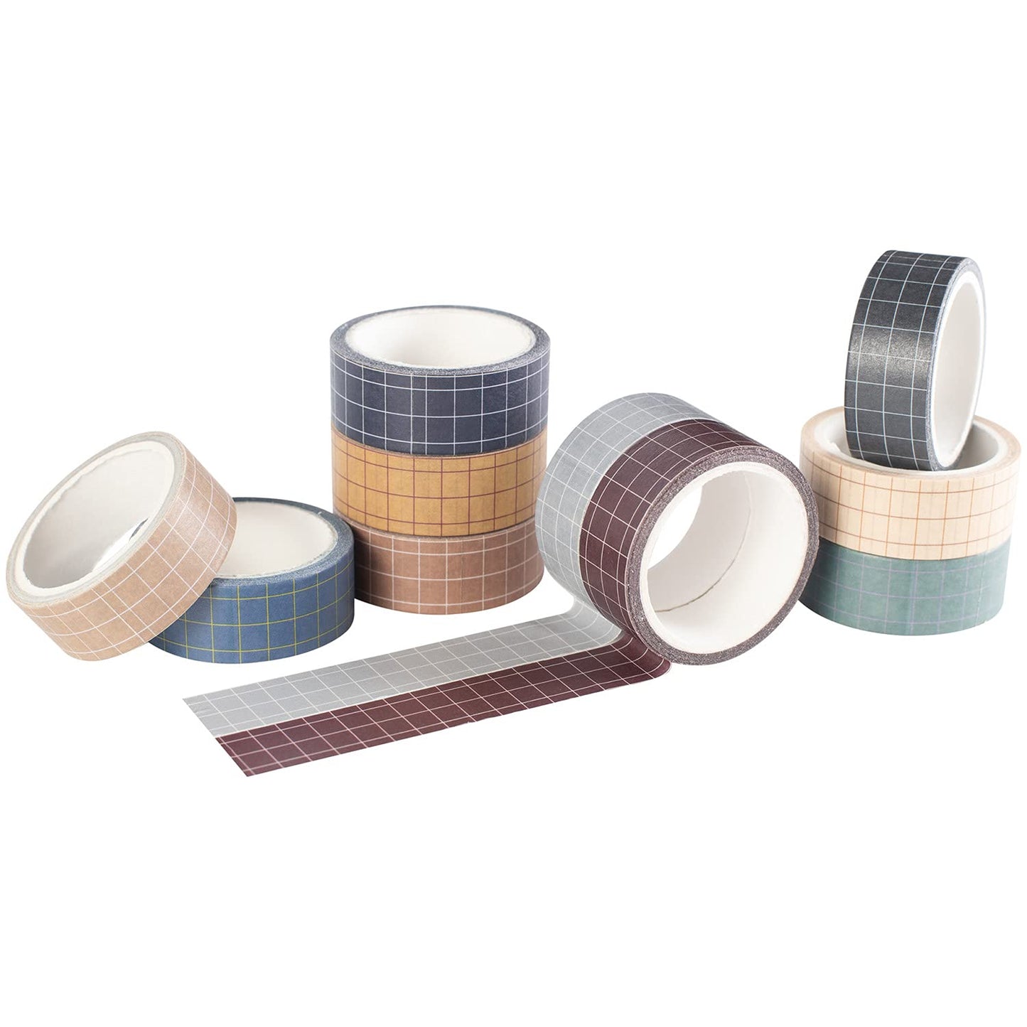 Grid Washi Tape Set 10 Rolls Plaid Decorative Tapes for Journals, Planners, Scrapbooking, Gift Wrapping, DIY Crafts (Fog City)