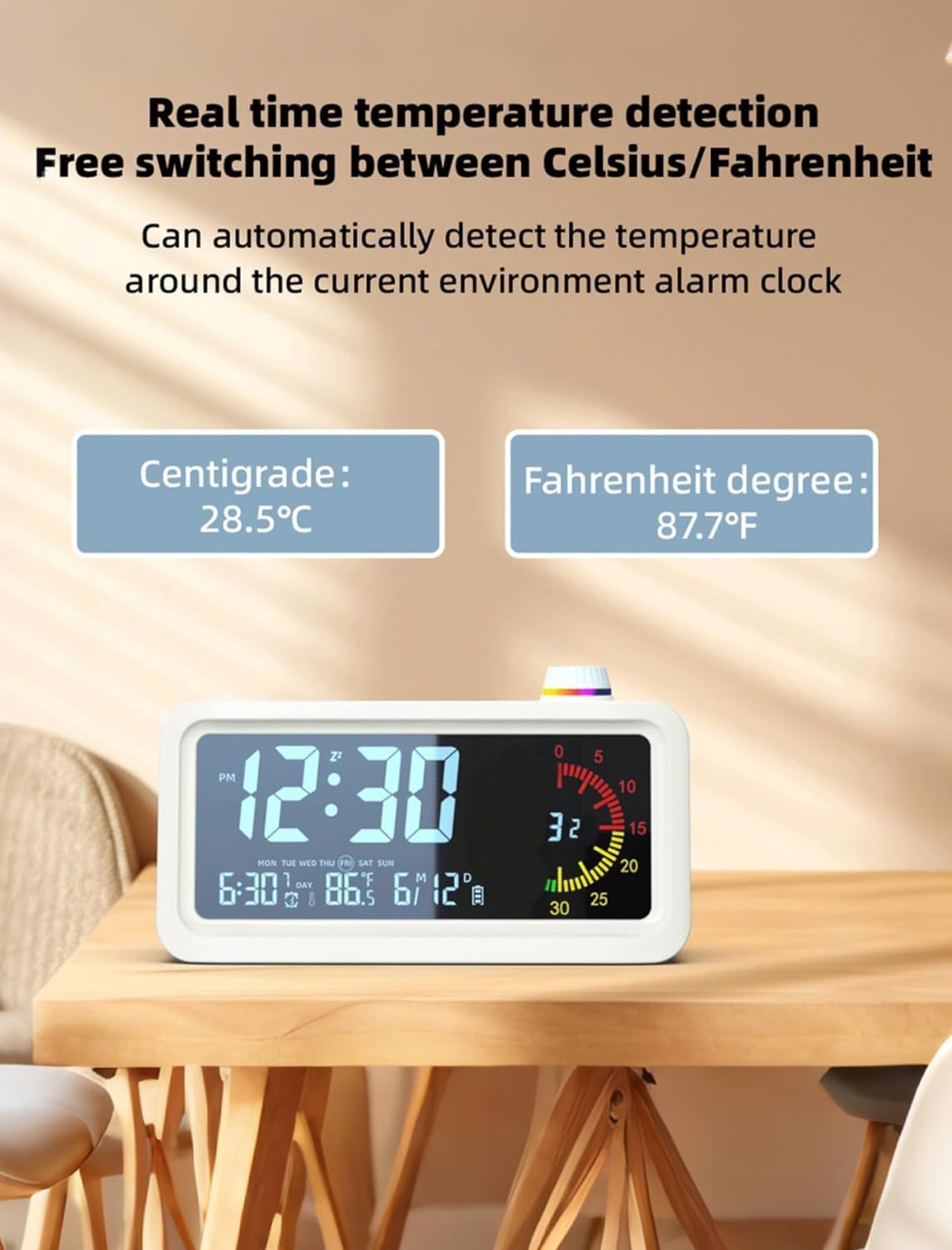 CCHKFEI Rechargeable Digital Alarm Clock with 60-Minute Desk Timer, Dual LCD Display Visual Timer for Kids, Temperature & Date - Ideal for Time Management Tools Classroom, Bedroom, Office and Home