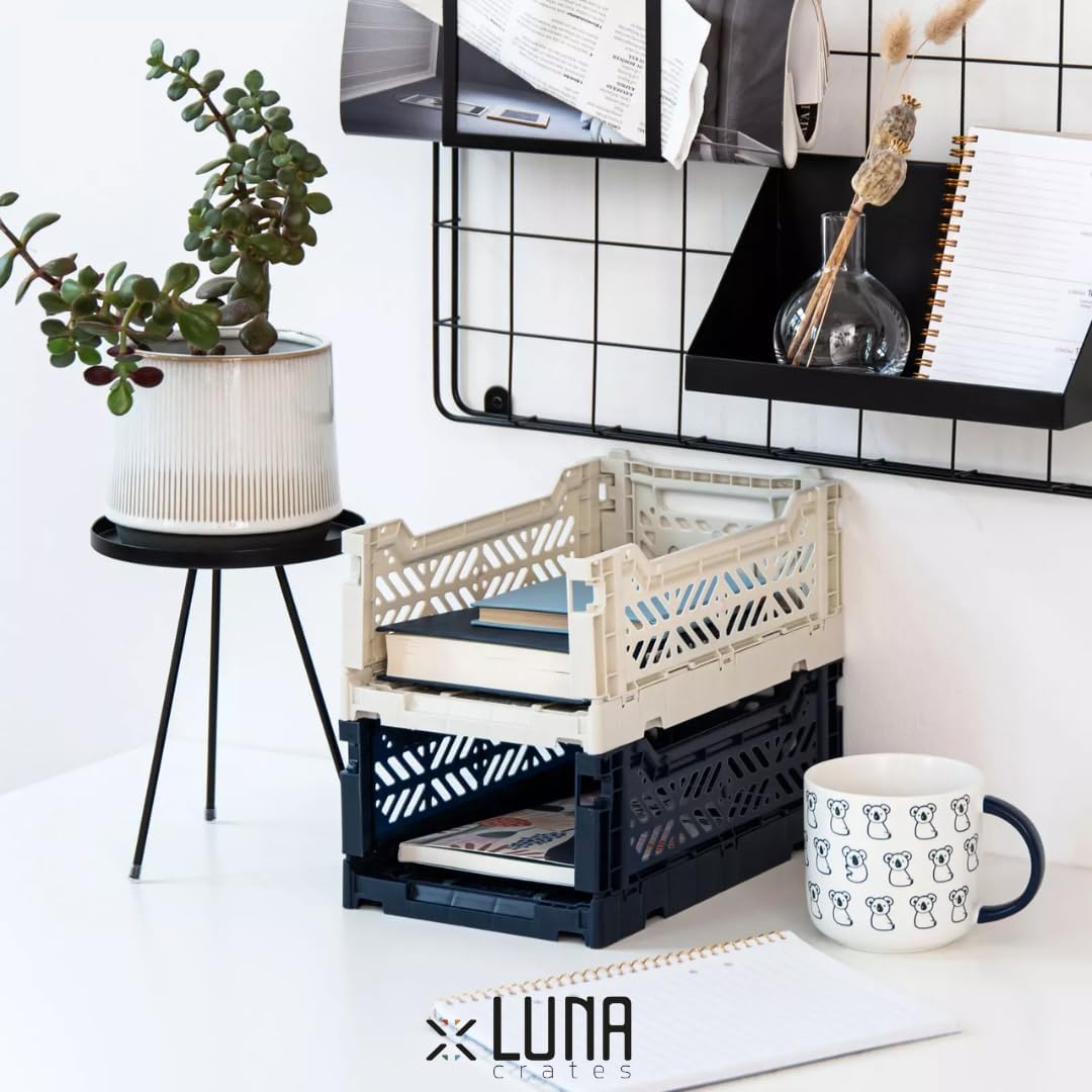 Collapsible Storage Box, Foldable Crate Organizer Bin with Handle, Stackable Crates for Home Organization