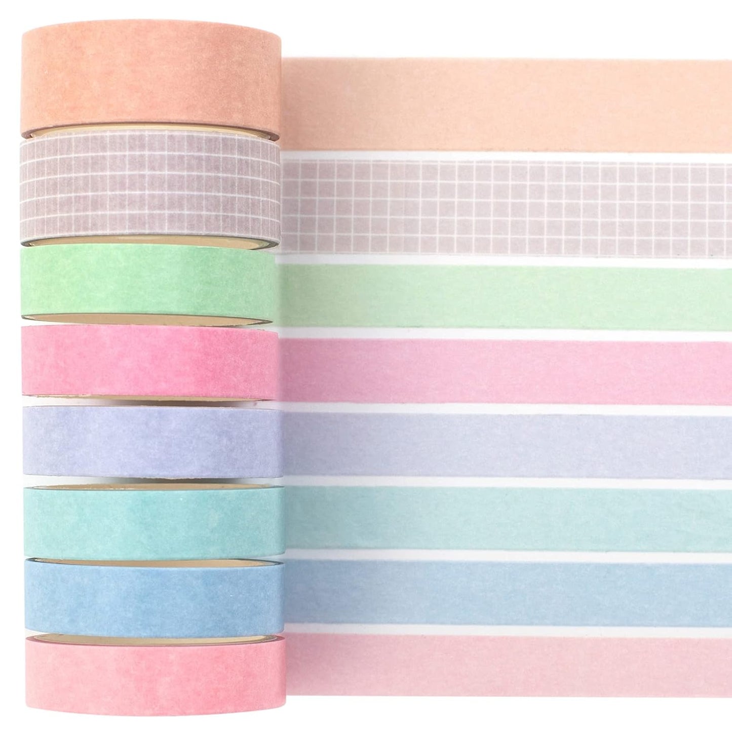 YUBBAEX 8 Rolls Basic Washi Tape Set Solid Color Grid Masking Decorative Tapes for Arts, DIY Crafts, Journals, Planners, Scrapbooking, Wrapping (Champagne)