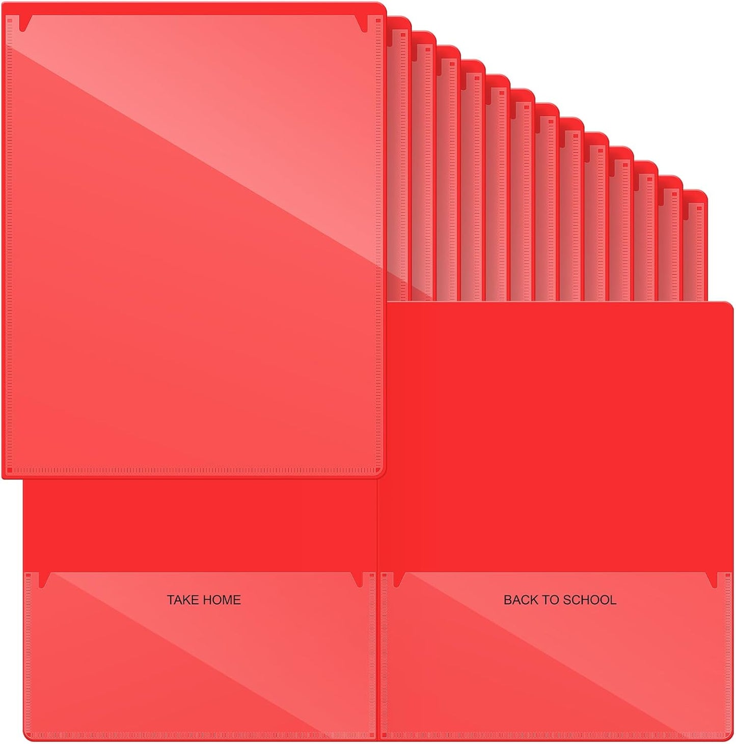 Henoyso 24 Pcs Folders with Pocket School to Home Folder Heavy Duty 2 Pocket Homework Folders with Clear Front Pockets for School Students Parent Teacher Communication (Red)