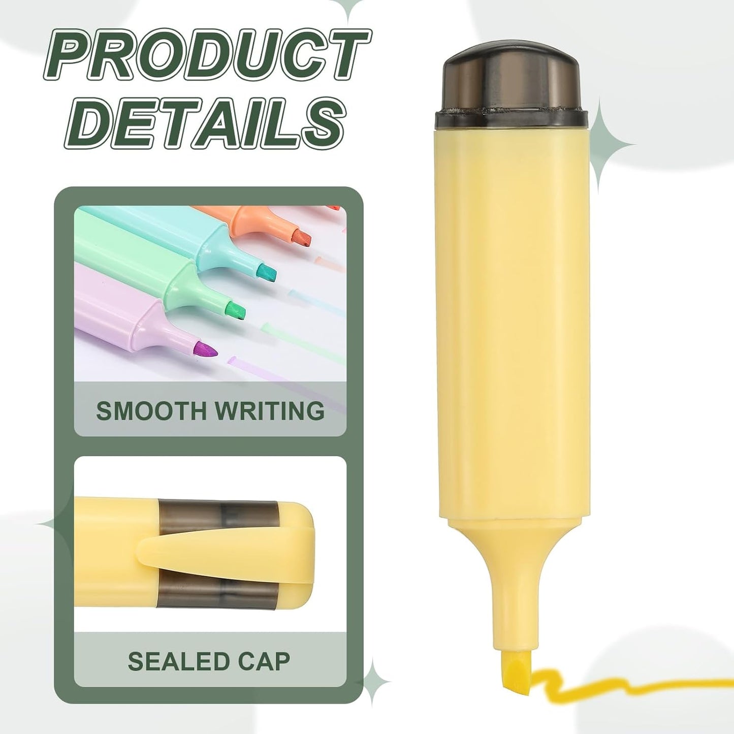 PATIKIL Cute Highlighters, 3 Pack no Bleeding High Lighters Colored Marker Pens Large Capacity Big Bulk Pastel for Office Supplies Books Journal Studying DIY Home, Yellow