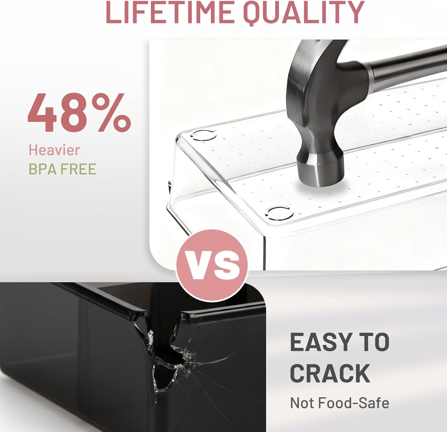 8 Pack Large Clear Plastic Drawer Organizer Bins - Acrylic Bathroom Drawer Organizer Trays - Heavy Duty Kitchen Drawer Dividers for Utensils - Non-Slip Storage Bins for Makeup, Bedroom, Office Desk