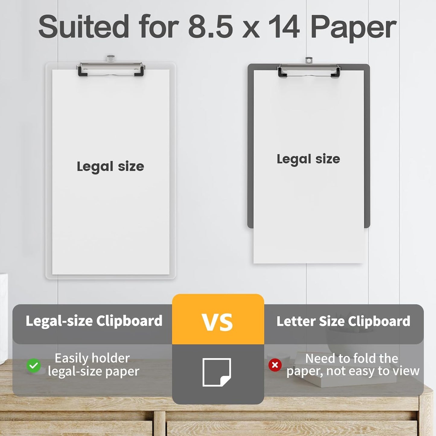 Legal Size Clipboard Set of 6, 8.5 x 14 Clear Plastic Long Clip Board with Low Profile Clip, 9 x 15 in, Suitable for Legal Lawers and Business, School & Office Supplies